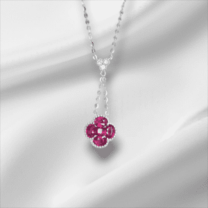 Ladies Clover Ruby and Diamond Drop Necklace