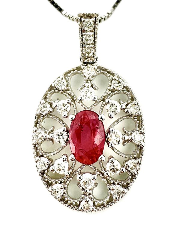 FL11 Ladies Ruby and Diamond Filigree Necklace