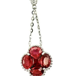 FL12 Ladies Clover Design Ruby and Diamond Necklace