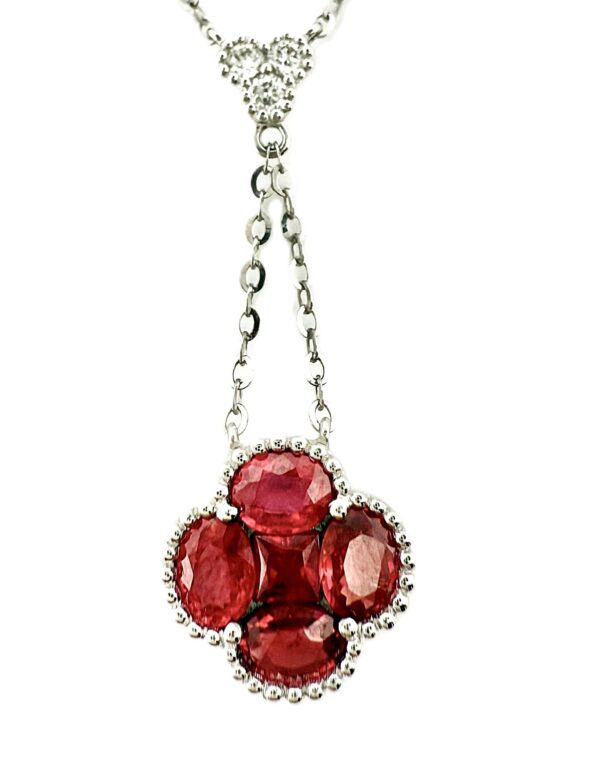 FL12 Ladies Clover Design Ruby and Diamond Necklace