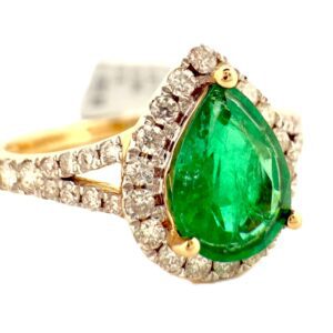 FL13  Ladies Emerald and Diamond Halo Ring