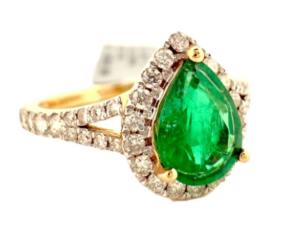 FL13  Ladies Emerald and Diamond Halo Ring