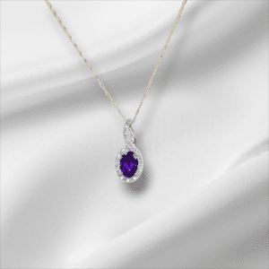 Oval Amethyst and Diamond Twist Halo Pendant