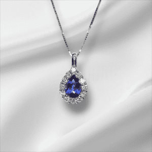 Pear Shape Tanzanite with Diamond Halo Pendant