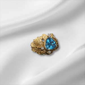 Trilliant Blue Topaz Leaf Ring