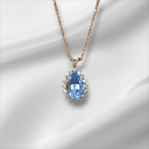 Large Pear Shape Blue Topaz with Halo Pendant