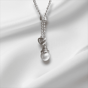 Faux Lariat Pearl and Puff Heart Drop Necklace