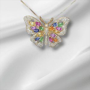 Multi-Color Stones Butterfly Pendant with Diamonds
