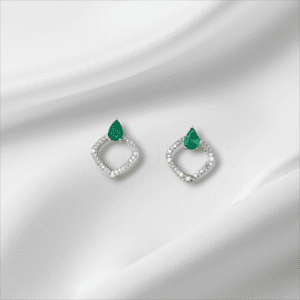 Unique Pear Shape Emerald and Diamond Stud Earrings