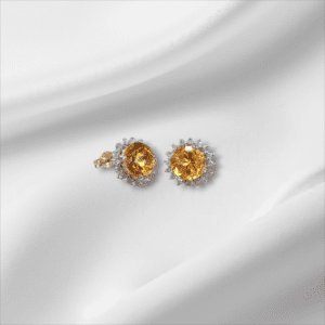 Round Citrine with Diamond Halo Stud Earrings