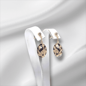 Gold Bead Stud with Dangling Oval Smokey Quartz with Flower