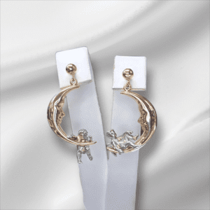 Cherub on Moon Dangle Earrings