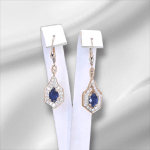 Oval Sapphire with Channel Halo Dangle Earrings