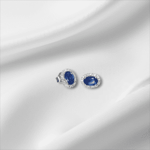 Oval Sapphire with Diamond Halo Stud Earrings