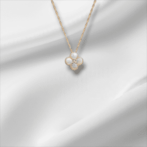 Dainty Opal Clover Pendant with Diamond Accent