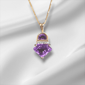 Unique Diamond Shape Cut Amethyst Pendant
